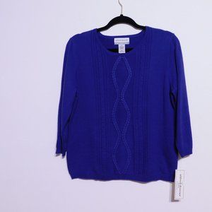 Crew Neck Center Braid Applique Sweater- Petite